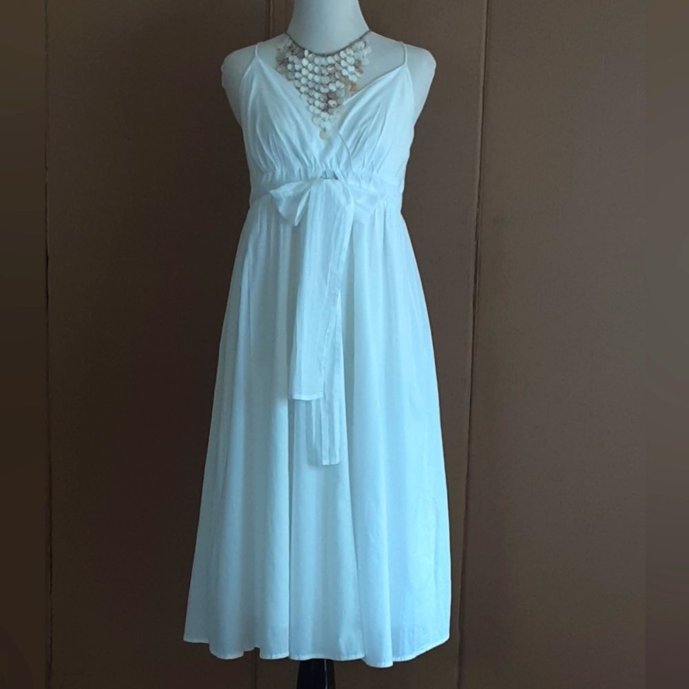 METRO 7 Pure White 100% Cotton Goddess Empire Spaghetti Strap Slip Dress Sz 10